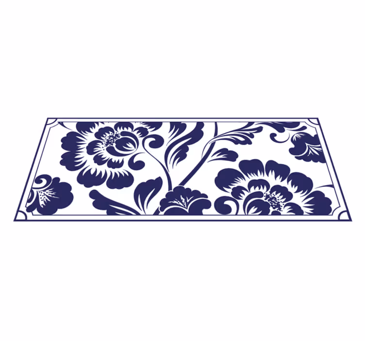 Covor vinil flori și plante model floral bleumarin - TenStickers