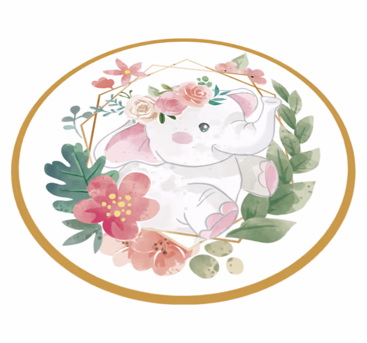 Covor de vinil pentru copii elefant floral circular - TenStickers
