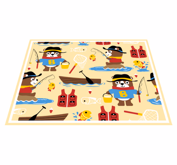Covor de vinil pentru copii pescuit urs aventura - TenStickers