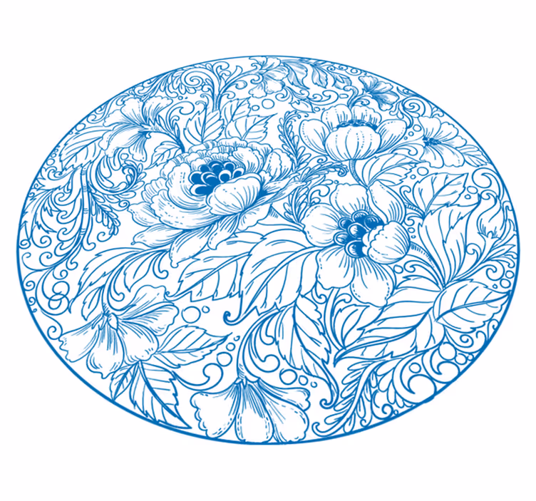 Covor etnic albastru cu flori etnice - TenStickers