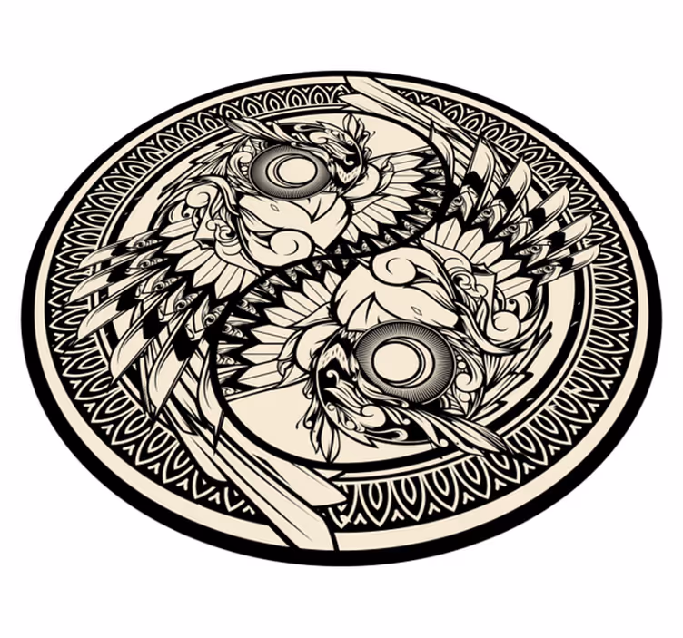 Yin yang owl doodle ornament covor dormitor - TenStickers