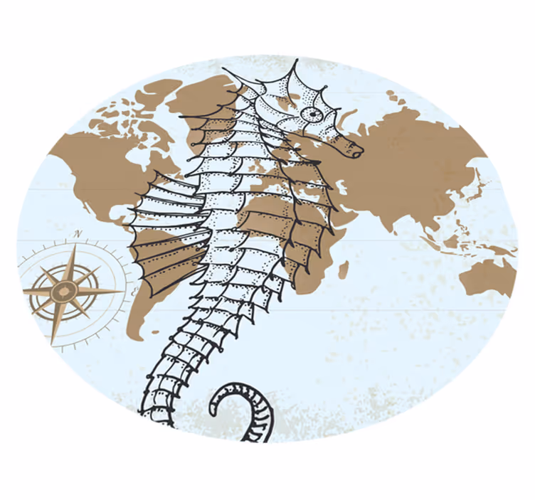Covor vinil animal hartă nautică căluți de mare - TenStickers