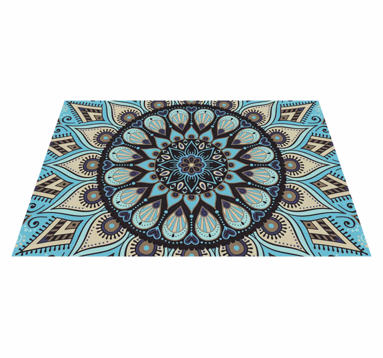 Covor etnic negru și albastru cu mandala din vinil - TenStickers