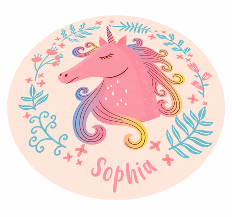 Unicorn dulce cu covor pentru fete cu nume personalizat - TenStickers