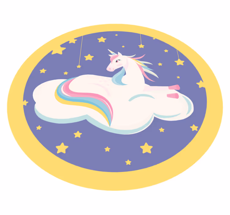 Unicorn așezat pe un covor de animale din nori - TenStickers