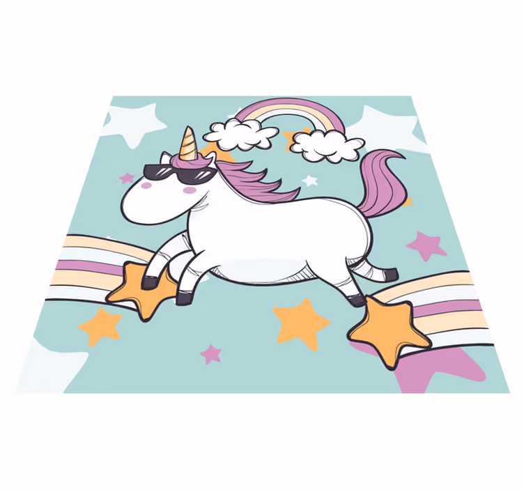 Unicorn desenat manual cu ochelari de soare covor pentru animale - TenStickers