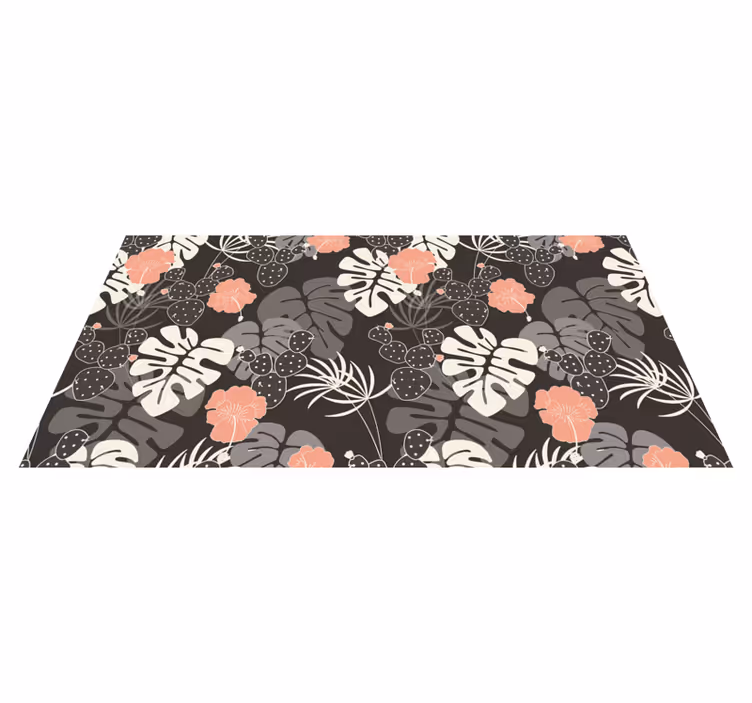 Covor vinil flori și plante design tropical negru - TenStickers