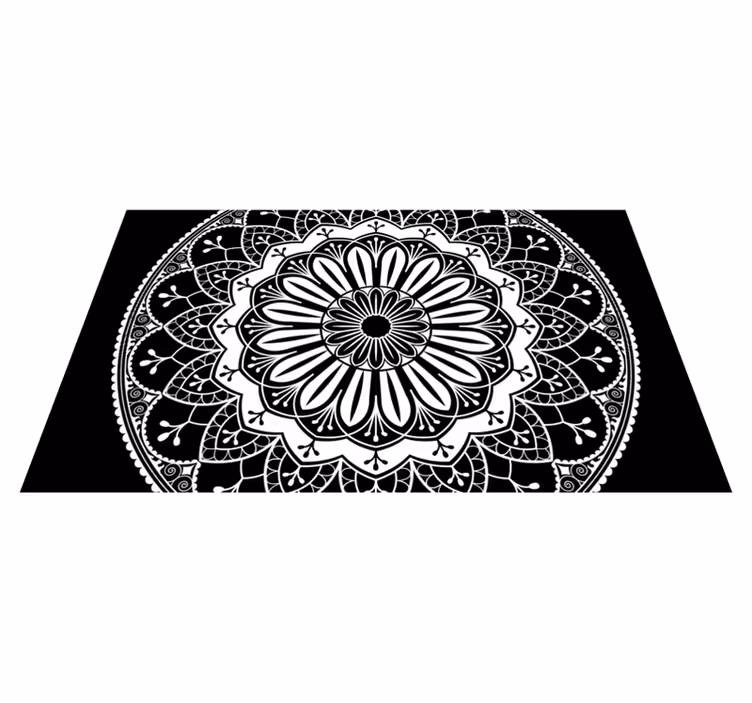 Covor vinil mandala motiv botanic negru - TenStickers
