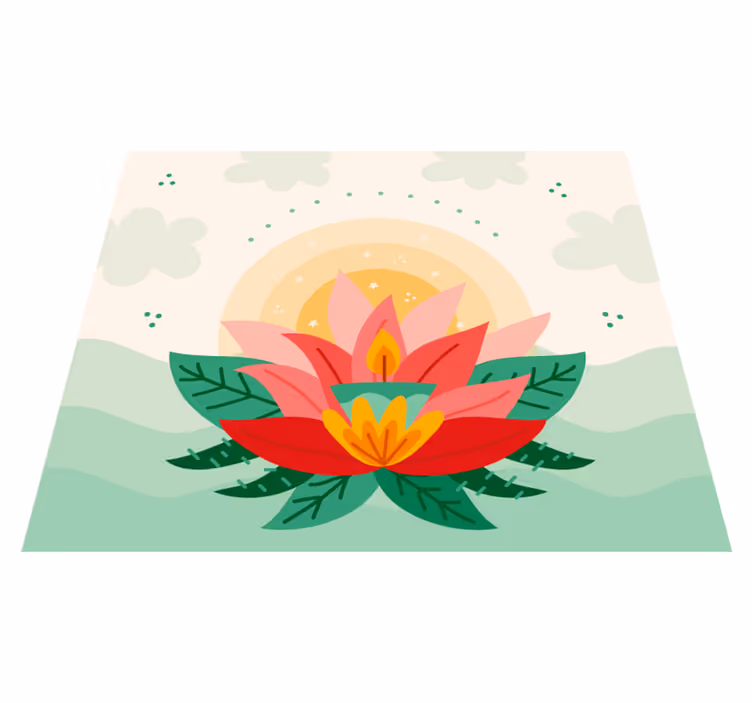 Covor vinil flori și plante ilustrație cu floare de lotus - TenStickers