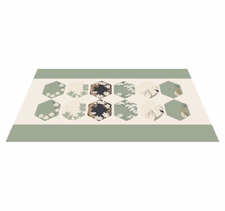 Covor vinil flori și plante hexagoane florale - TenStickers