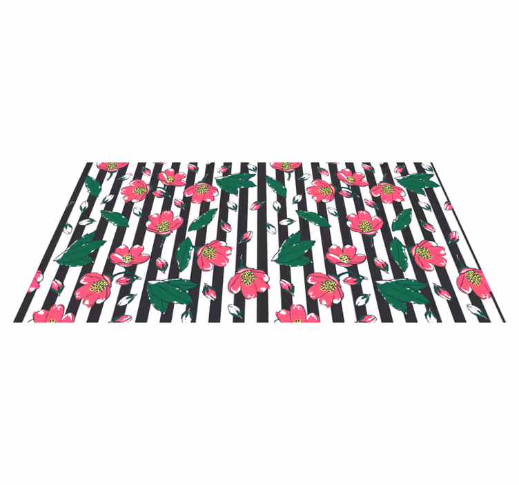 Covor roz din vinil cu dungi florale, alb-negru - TenStickers