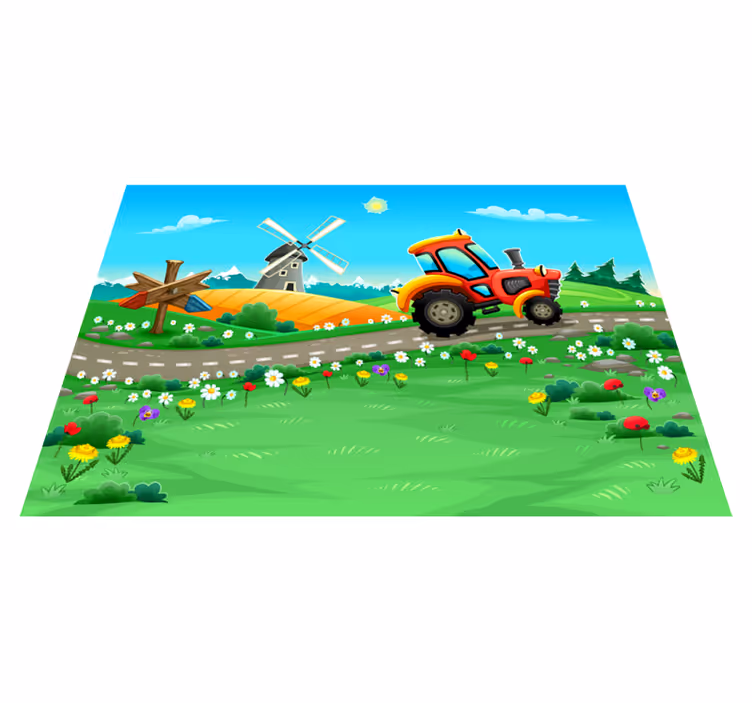 Covor de vinil pentru copii scena jucăușă a tractorului - TenStickers
