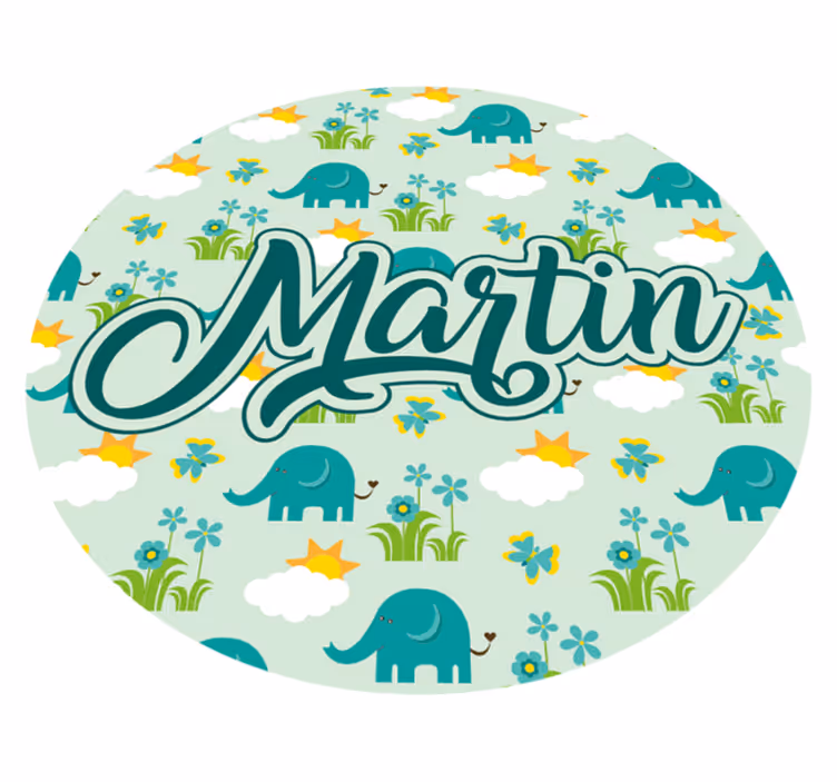 Alții covor de vinil elefanți și flori cu nume - TenStickers