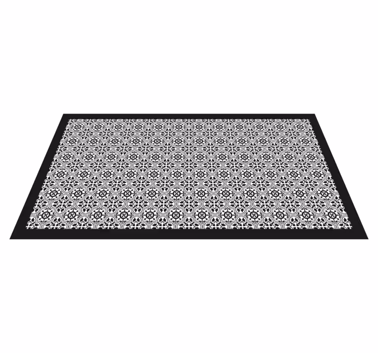 Covor vinil efect de țiglă model floral negru - TenStickers