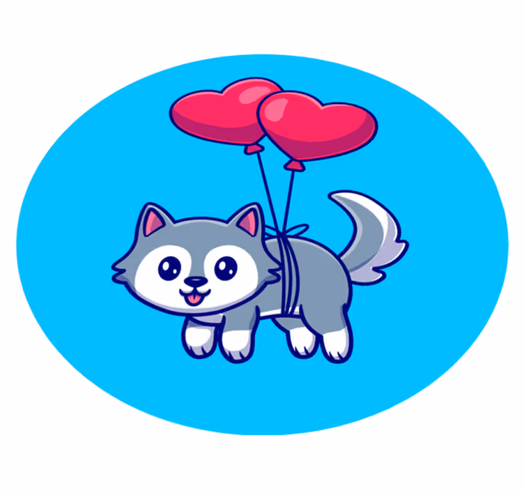 Covor vinil animal pui de lup cu baloane - TenStickers