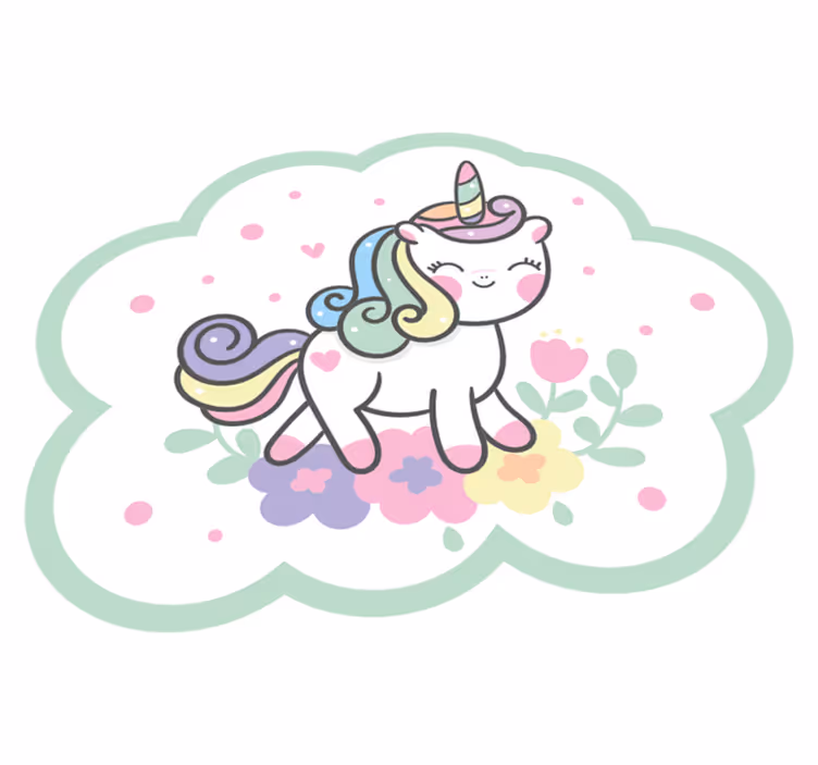 Unicorn zâmbitor alergând în câmp covor de vinil pentru copii - TenStickers