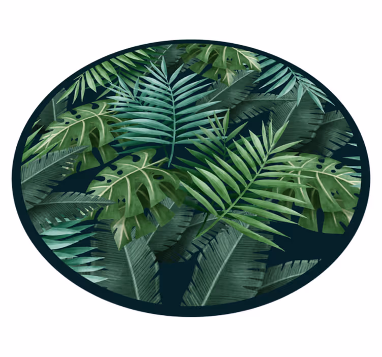 Covor circular din vinil cu frunze verzi exotice - TenStickers