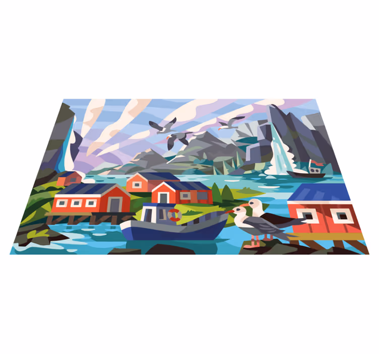 Covor vinil cu aspect de natura coasta norvegiană - TenStickers