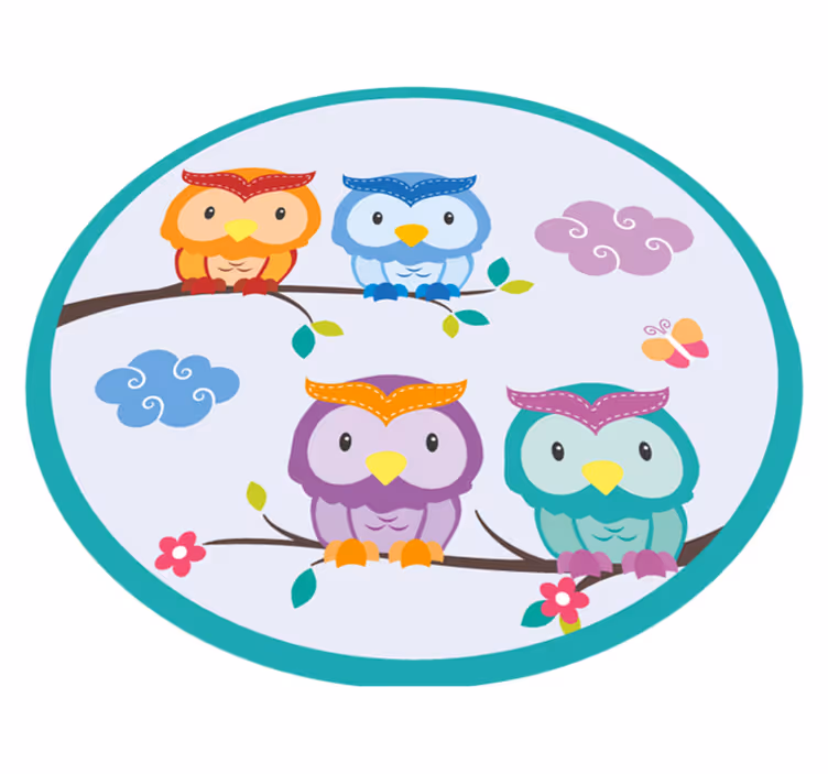 Covor de vinil pepiniere familie de bufnițe colorate - TenStickers