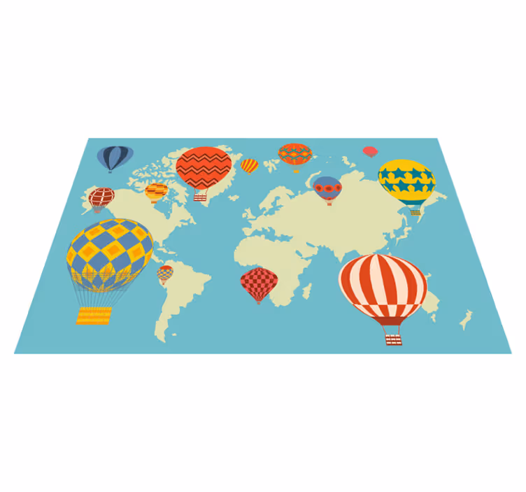Covor de vinil harta lumii baloane cu aer cald colorate - TenStickers