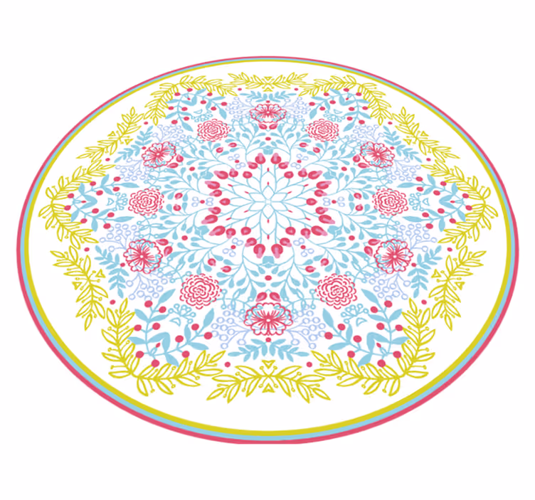 Covor vinil mandala motiv botanic albastru și roz - TenStickers