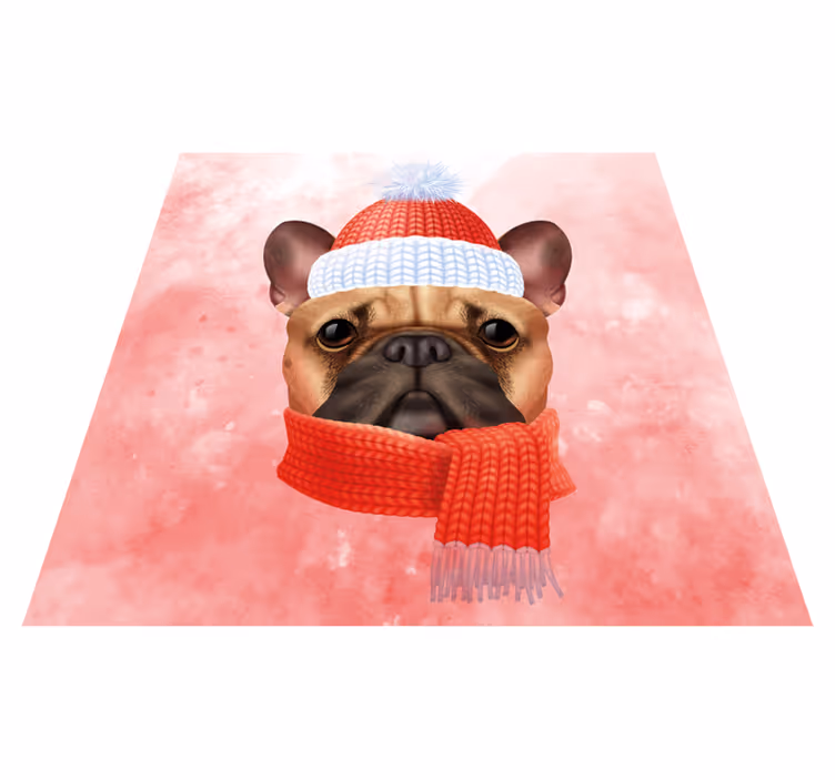 Covor vinil animal buldog francez de iarnă - TenStickers