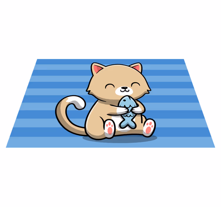 Covor vinil animal pisică drăguță cu pește - TenStickers