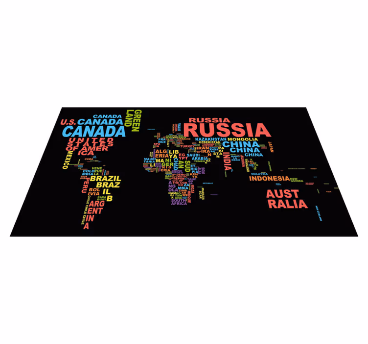 Covor de vinil harta lumii tipografie de țări - TenStickers