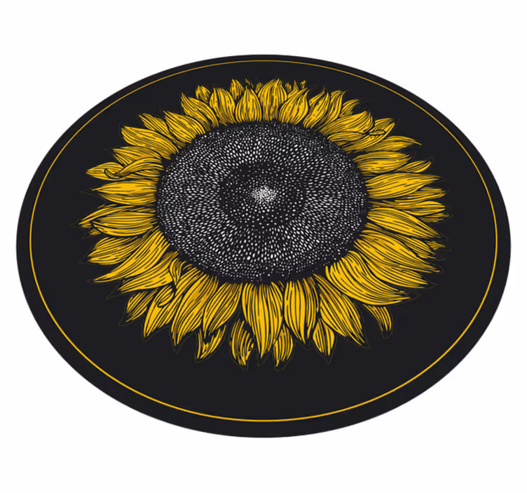 Covor rotund de floarea soarelui, negru, din vinil - TenStickers