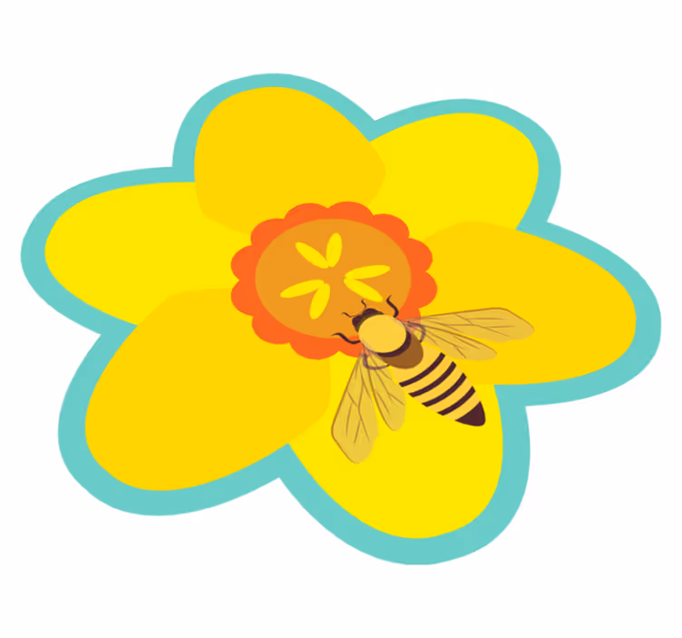 Floare galbenă cu covor de vinil floral albină - TenStickers