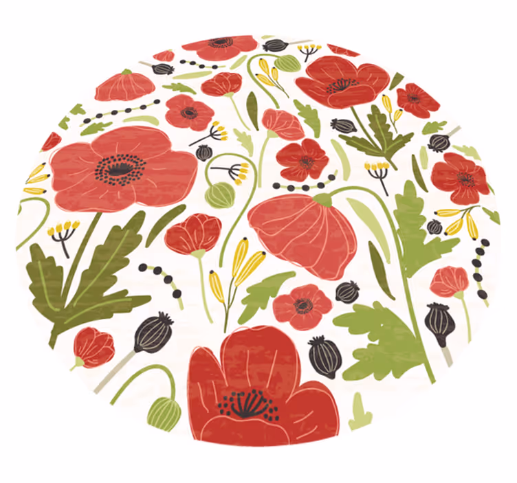 Covor vinil flori și plante culoarea roșie a florilor de mac - TenStickers