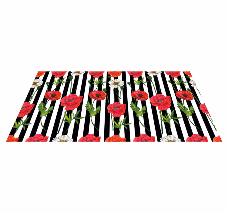 Covor vinil flori și plante model floral cu dungi - TenStickers