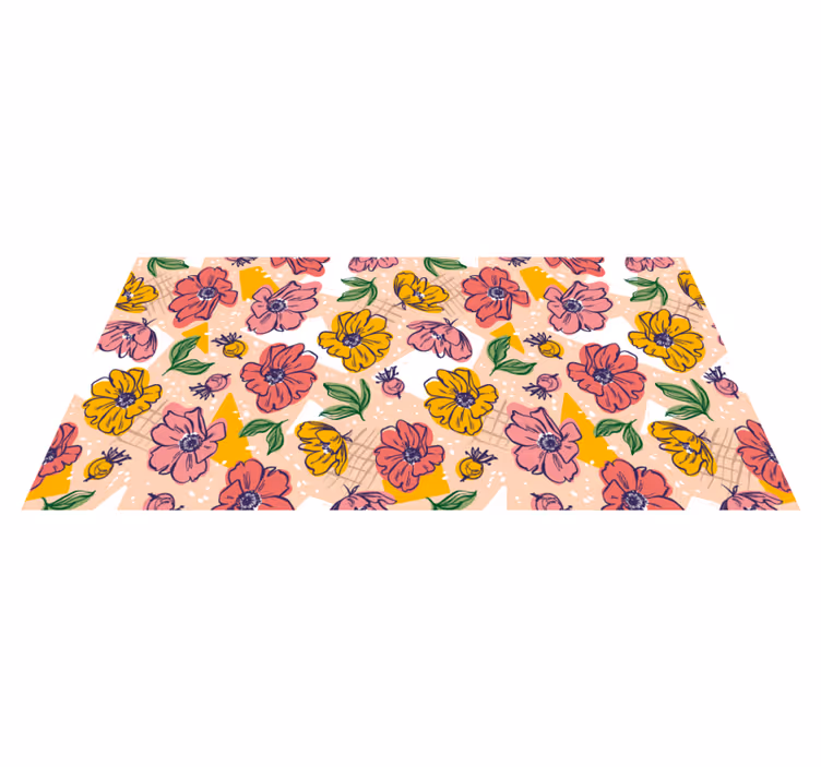 Covor floral model roz și galben - TenStickers