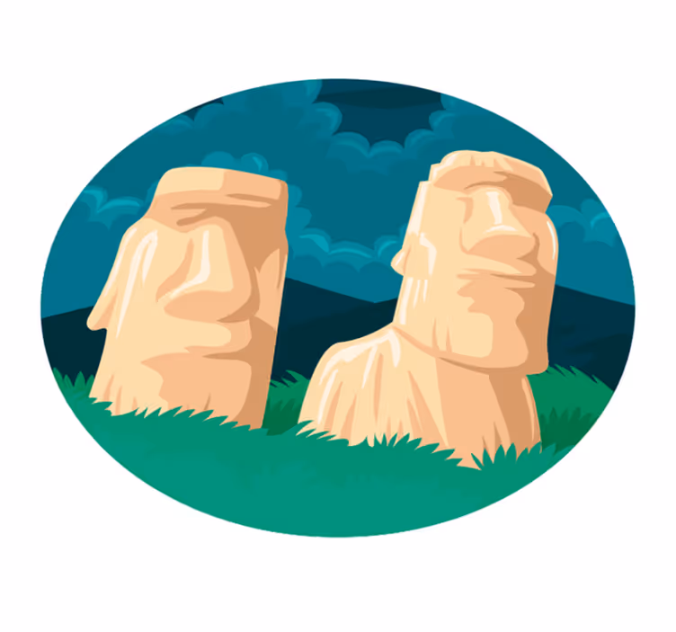 Covor de vinil harta lumii silueta statuilor moai - TenStickers