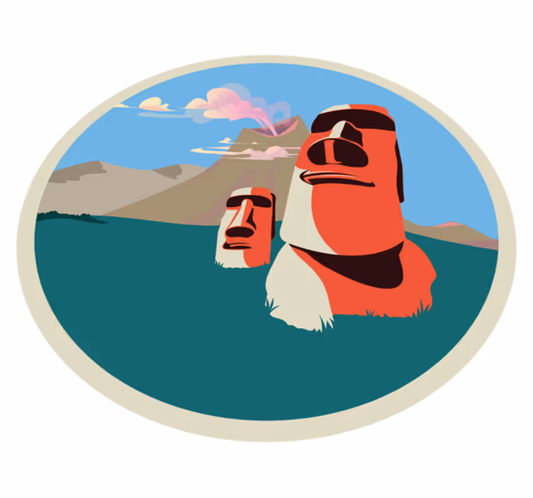 Covor de vinil harta lumii ilustrație a statuilor moai - TenStickers