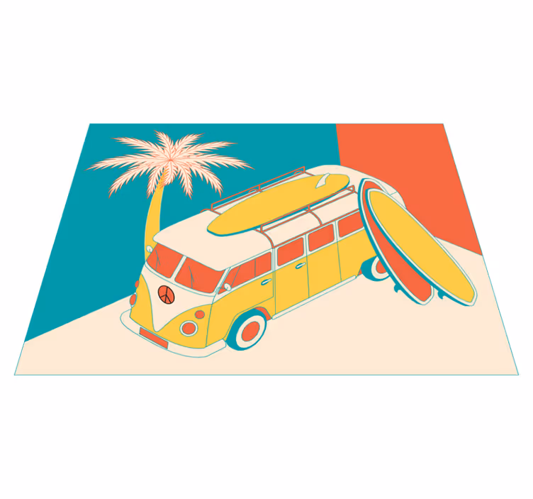 Covor de vinil epocă aventură cu furgoneta de surfing - TenStickers