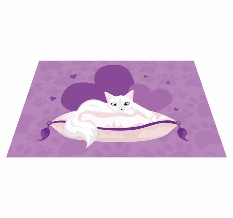 Pisica alba pe un covor dormitor perna - TenStickers