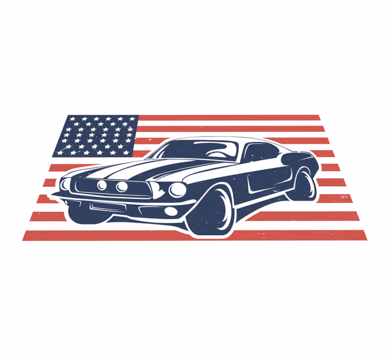 Covor de vinil Adolescenți steagul sua și automobilul - TenStickers
