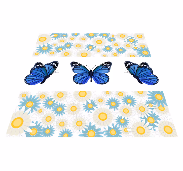 Covor vinil flori și plante fluturi albaștri - TenStickers