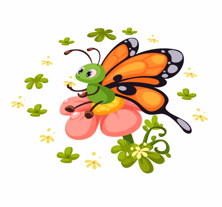 Fluture așezat pe un covor de flori pentru animale - TenStickers