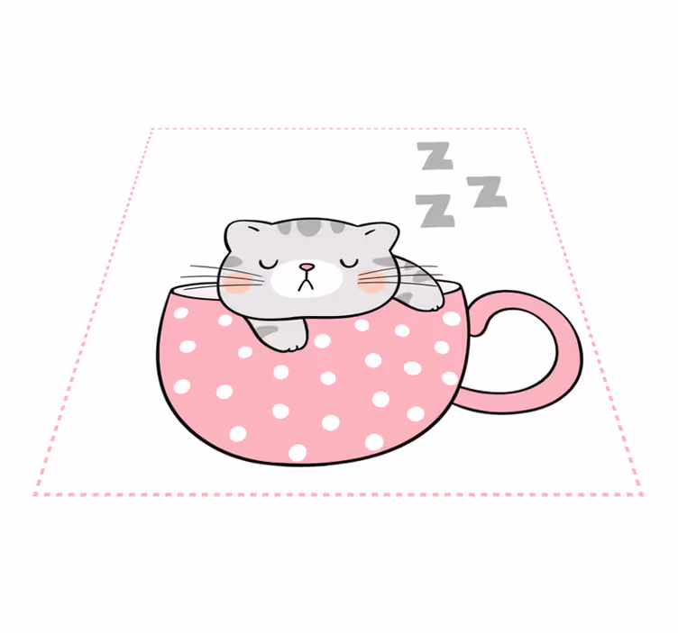 Pisică drăguță care doarme pe covor cu desene animate de cafea - TenStickers