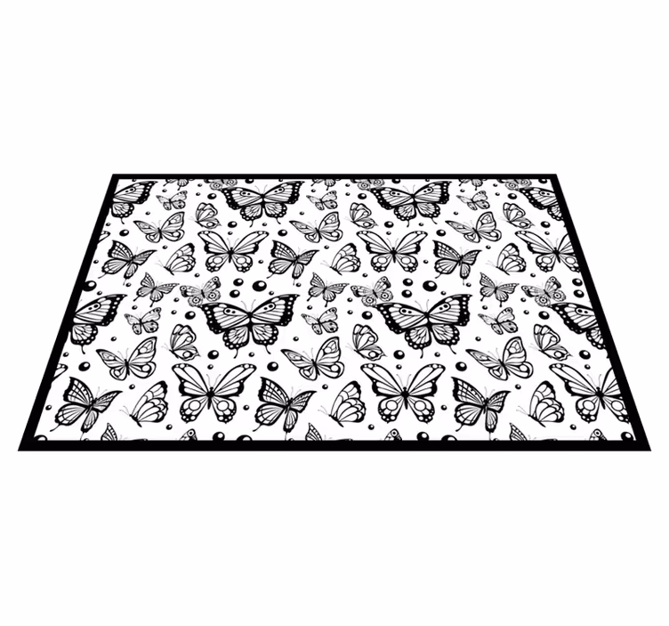 Covor vinil flori și plante model fluture negru - TenStickers