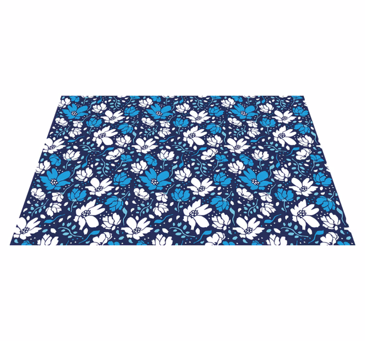 Covor vinil flori și plante motiv floral bleumarin - TenStickers