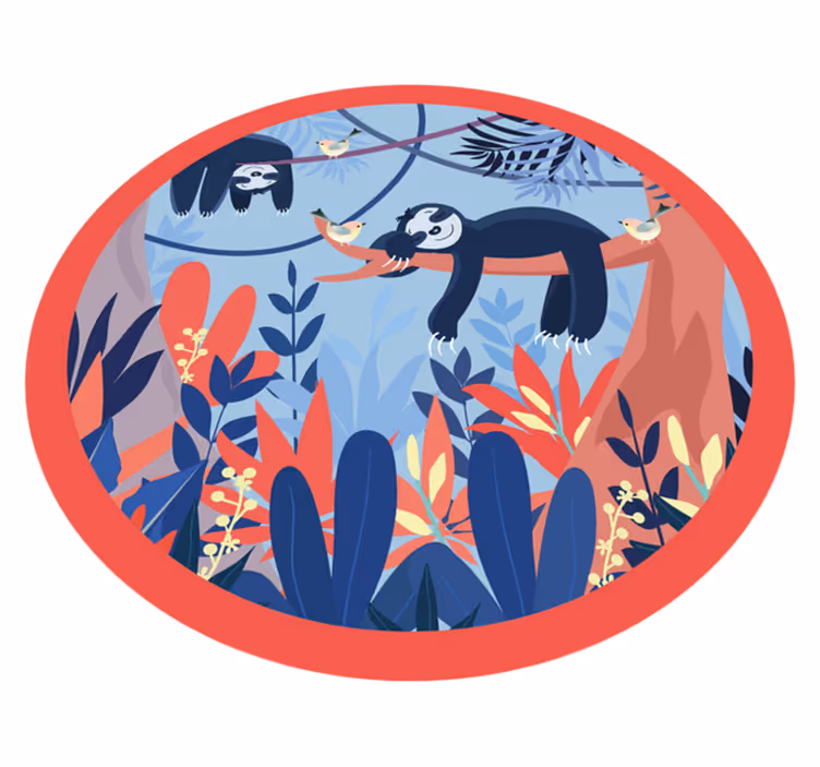 Covor vinil print animalier scenă din junglă cu leneși - TenStickers