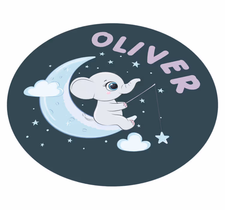 Covor de vinil pepiniere elefant pe lună cu nume - TenStickers