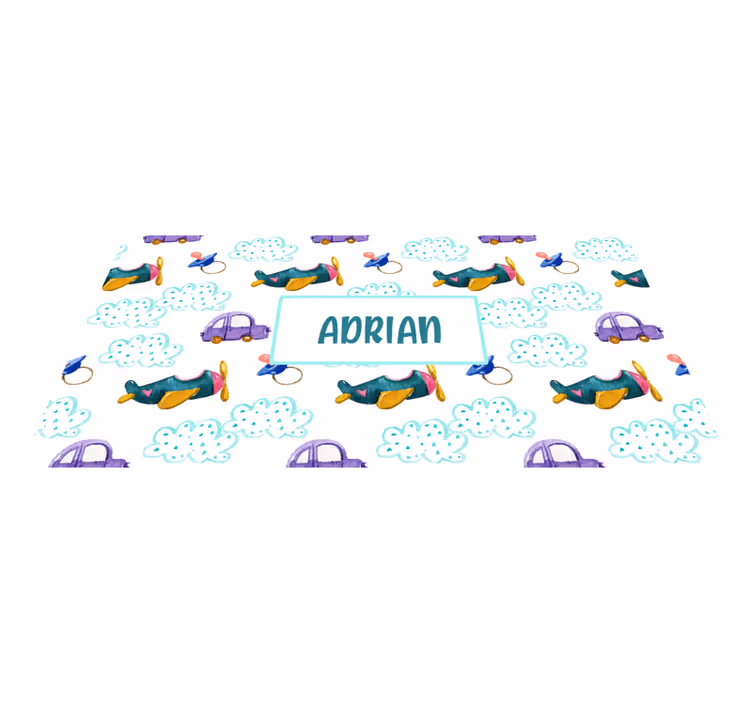 Covor de vinil cu nome temă fantezistă cu avion - TenStickers