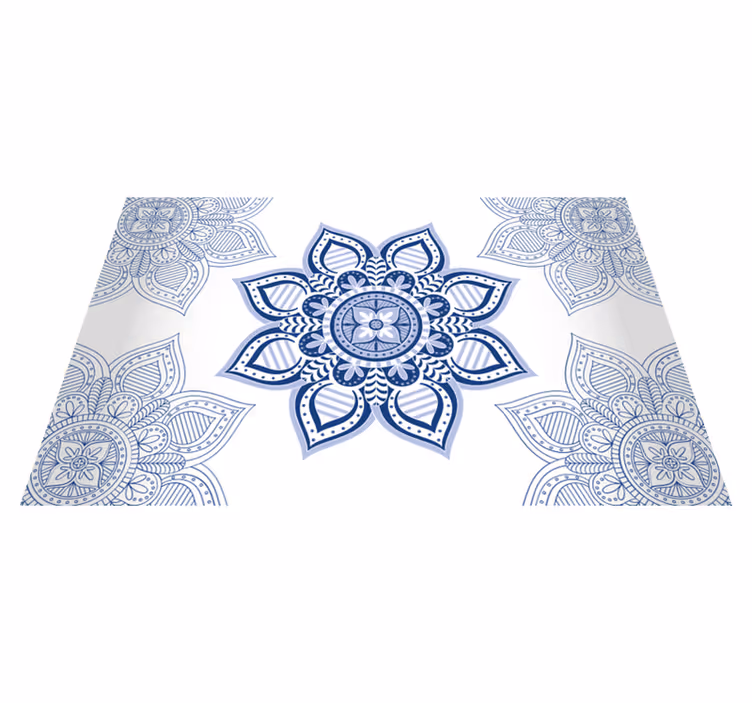 Covor vinil mandala floral albastru complex - TenStickers