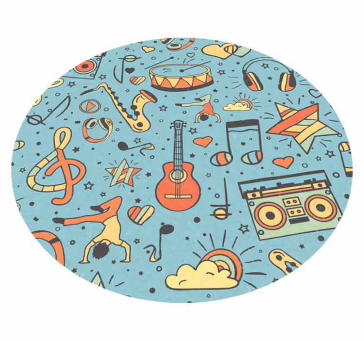 Covor circular colorat de note muzicale vintage - TenStickers