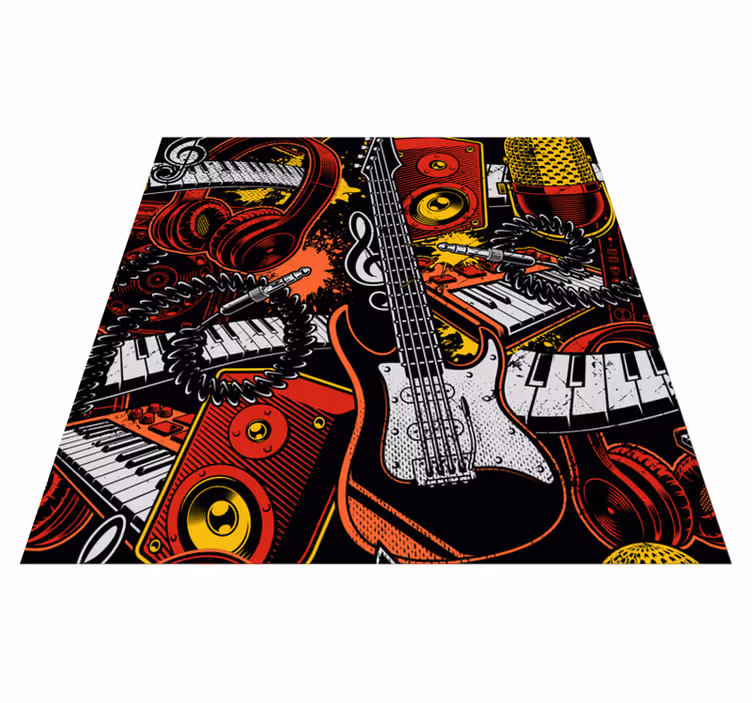 Instrumente muzicale desen animat covor pătrat din vinil - TenStickers