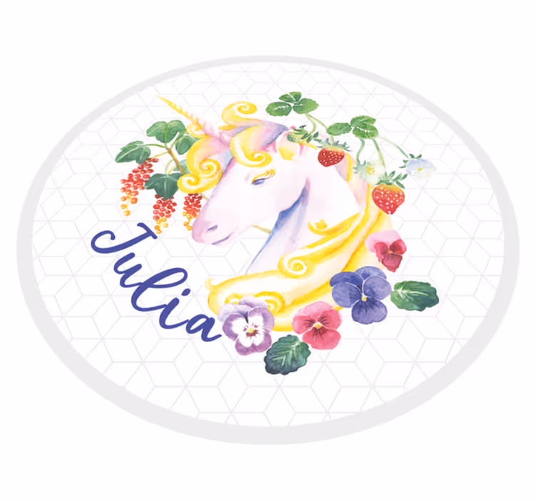 Covor de vinil Adolescenți floare de unicorn personalizată - TenStickers